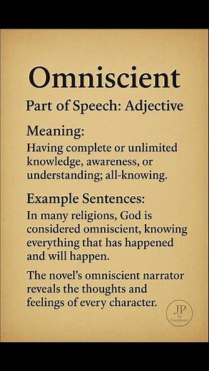 Omniscient (/ɒmˈnɪʃ.ənt/) (Adjective): Having complete or unlimited knowledge, awareness, or...