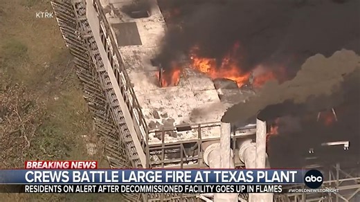 Firefighters battled a massive blaze at a decommissioned power plant north of Galveston, Texas, sparking nearby grass fires and filling the air with dark smoke. Melissa Adan has the latest. https://abcnews.link/5IMsxx5 | ABC World News Tonight with David Muir