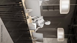 team colleague of futuristic robot humanoid cyber working together in office reception desk in hotel with laptop 3d rendering animation artificial intelligence ai taking over