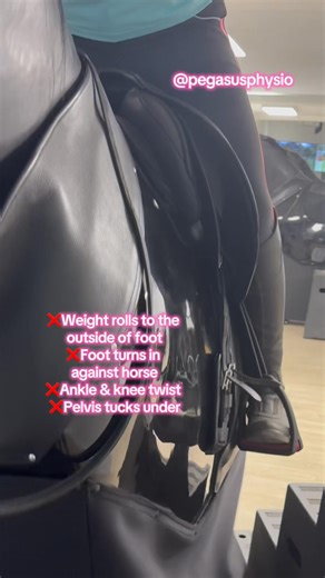 🔍These are really subtle differences – but they make a big difference in the saddle. That small change in foot position – having the stirrup across the ball of the foot and loading slightly toward the big toe side – meant the rider could relax the foot and ankle and allow them to flex in correct alignment. When the foot rolls out and turns in against the horse’s side, it creates tension and stiffness through the foot and ankle. The shin bone rotates, which then affects how well the ankle, knee,