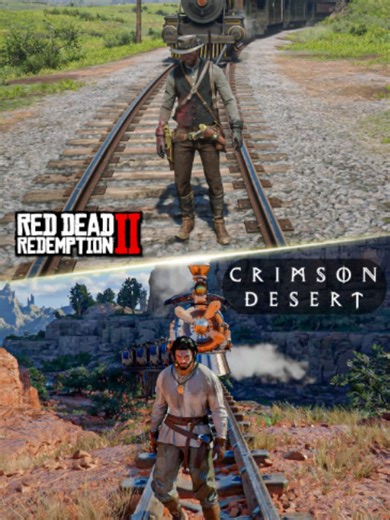 Crimson Desert vs Red Dead Redemption 2 train interaction comparison 🚂 In RDR2, the character jumps away at the last second to avoid the train. In Crimson Desert, the character slowly slides away… almost like moonwalking 💀 Sometimes it even fails—and he still gets hit 😭 Which one feels more realistic? #CrimsonDesert #RDR2 #Gaming #Shorts #Comparison #Physics