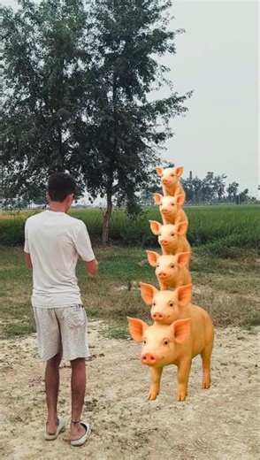 6 pig are stacked layer by layer. The dog at the bottom is really amazing