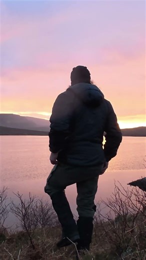 Winter Wild Camping Sunset Over Scottish Loch