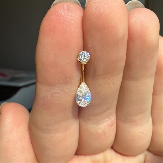 Titanium Belly Button Ring, Internally Threaded Pear Moissanite Design, Minimalist Navel Piercing - Etsy