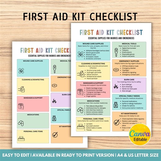 Editable First Aid Kit Checklist, Family Emergency Plan, Emergency Preparedness, Emergency Planner, Emergency Binder, Digital Download - Etsy