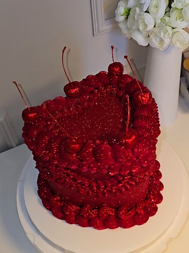 Sparkling Red Heart Cake for Engagement Celebrations