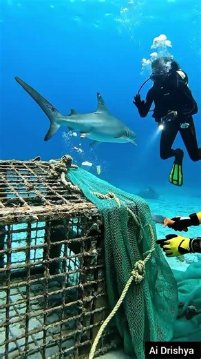 Brave Divers Rescue Massive Trapped Shark! 🦈 #shark #rescue #rescueshorts