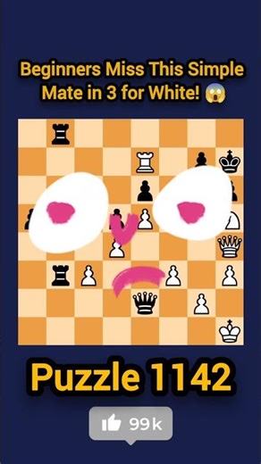 Beginners Miss This Simple Mate in 3 for White! 😱 | Puzzle 1142 #chess #puzzle