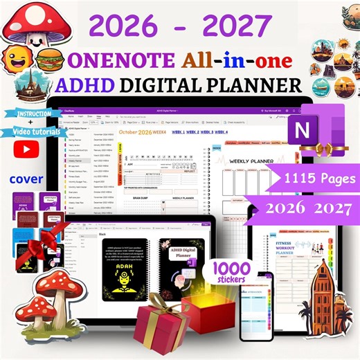 Onenote ADHD Digital Planner 2026- 2027,hyperlinked Onenote Planner Template -android, Ipad,windows,pc,macbook Onenote Template Professional - Etsy