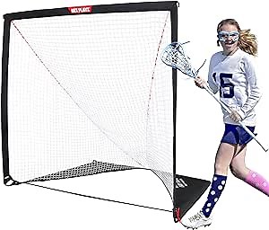 NET PLAYZ 6 x 6 x 6 Feet Lacrosse Goal Fast Install, Fiberglass Frme, Lightweight, Foldable, Portable, Carry Bag Included, Black