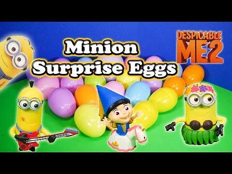 Opening Despicable Me Minion Surprise Eggs with the Assistant