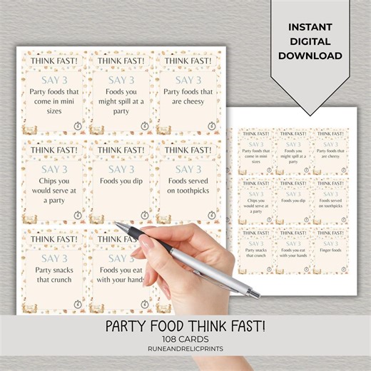 Printable Think Fast Game | 108 Fast Thinking Cards | Kids & Family Party Game | Instant Download - Etsy