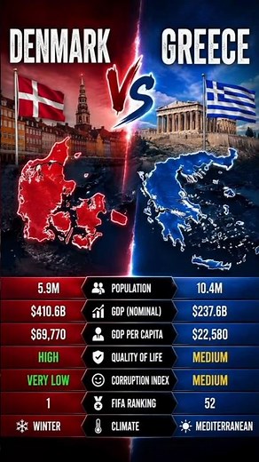 Denmark vs Greece 🇩🇰🇬🇷 | Map Comparison 2026 | Geography, Population & Facts