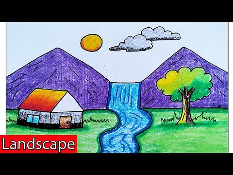 Easy landscape drawing for kids | Draw and Color a Landscape