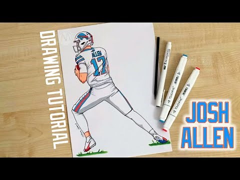 How to draw a football player Josh Allen from Buffalo Bills