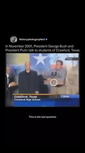 In November 2001, U.S. President George W. Bush and Russian President Vladimir Putin spoke to students in Crawford, Texas. The visit underscored efforts to strengthen U.S.-Russia relations following the 9/11 attacks. Both leaders emphasized cooperation and unity, fostering dialogue on global security and diplomacy. | History In Pictures