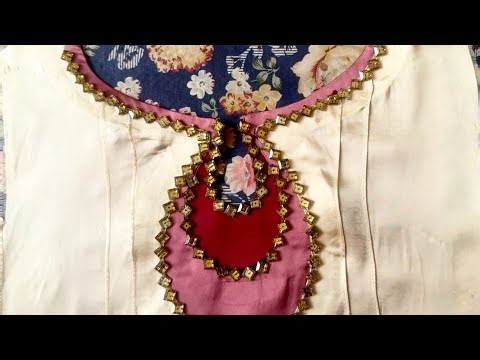 Elegant Handmade Neck Design | Beautiful Fabric Patchwork & Stone Work Embroidery