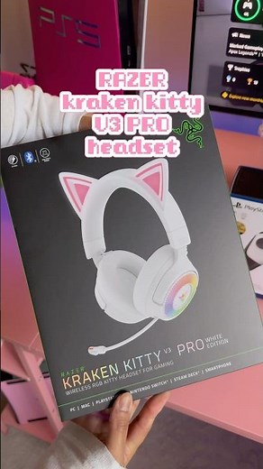 unboxing and using my Razer kraken kitty v3 pro headset #gifted #razer #gaming #pink #gamingsetup
