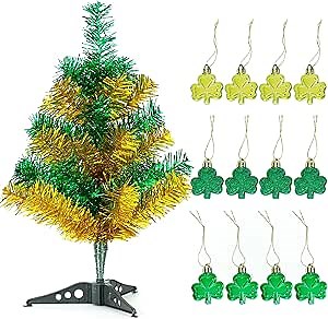 St. Patrick's Day Decorations Tree, 17in St Patricks Day Tree with Lucky Shamrocks Ornaments, Small Artificial Green Tabletop Tree for Saint Patricks Day Irish Party Table Centerpieces Decor