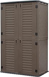 Sheds & Outdoor Storage, 52 Cu.ft Vertical Storage with Floor, Cabinet Waterproof for Garage Pool Bike Shed, Garden , Coffee Brown