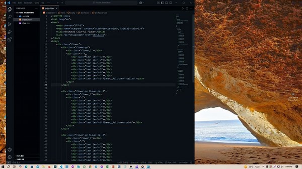 Animated Colorful Flower with Falling Petals | CSS & HTML Animation