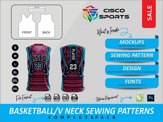 Basketball Jersey Pattern V Neck, Adult Sewing Template, Sublimation Uniform Design - Etsy