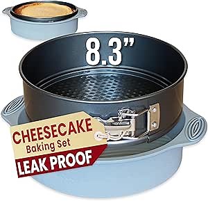 8 Inch Springform Cake Pan NONSTICK - Cheesecake Pan with Silicone Sleeve – NO LEAKS in Water Bath - No Foil Wrap Needed - Easy Cake Release – Sturdy Build - Heavy-Gauge Carbon Steel 0.4 mm