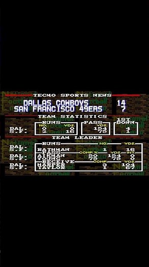 Tecmo Super Bowl Halftime Stats