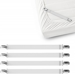 FeelAtHome Bed Sheet Clips, Secure Hold Elastic Bands with Adjustable Metal Clasps, 4 Pack