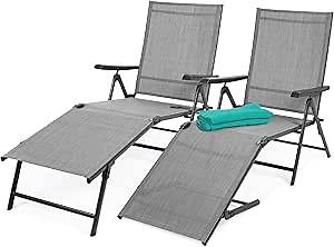 Best Choice Products Set of 2 Outdoor Patio Chaise Lounge Chair Adjustable Reclining Folding Pool Lounger for Poolside, Deck, Backyard w/Steel Frame, 250lb Weight Capacity - Gray