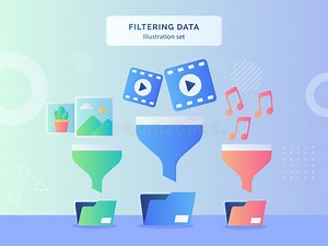Filtering Data Illustration Set Picture Video Music on Funnel To File Folder Flat Style Stock Vector - Illustration of polygon, analysis: 192858403