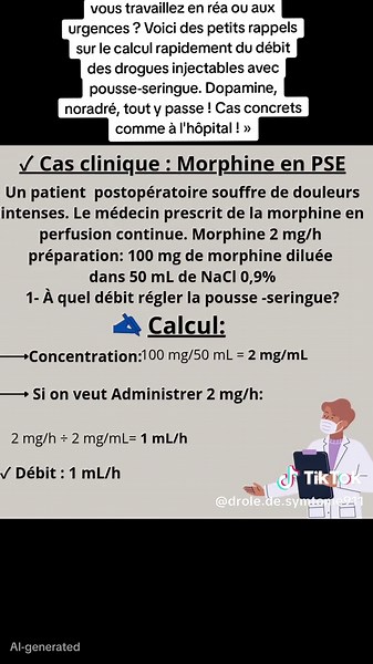 vous travaillez en réa ou aux urgences ? Voici comment calculer rapidement le débit des drogues injectables avec pousse-seringue. Dopamine, noradré, tout y passe ! Cas concrets comme à l'hôpital ! » #creatorsearchinsights #CalculDeDébit #InfirmièreTikTok #Urgences #Réanimation #PompeInjectable #PousseSeringue #Dopamine #Noradrénaline #ÉtudesDeCas #MedTikTok #Soignants #Infirmiers #CasCliniques #tiktoksanté