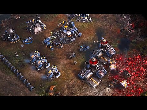 Tempest Rising gameplay footage of GDF & Tempest Dynasty base buildings, units & abilities