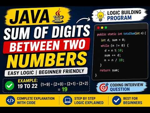 Java Program to Find Sum of Digits Between Two Numbers | Beginner Friendly Coding Question