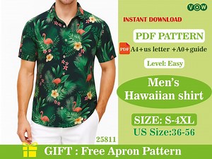 Men’s Hawaiian Shirt PDF Sewing Pattern | Short Sleeve Button up Shirt | Tropical Vacation Wear | Digital Download | Easy DIY - Etsy