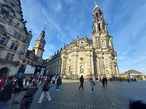 Very charming baroque city of Dresden, Germany featuring the Cathedral and Frauenkirche church