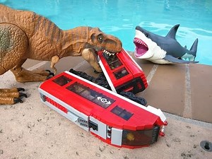 T Rex attacks Lego city train