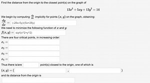 Find the distance from the origin to the closest point(s) on th... | Filo
