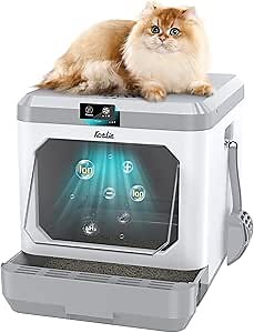 Upgraded Smart Odor Removal Cat Litter Box, Large Litter Box for Big Cats, Enclosed Kitty Litter Box for Multiple Cats, Anti-Urine Leakage, Indoor Easy Clean Litter Box, Assemble, with Scoop&Mat