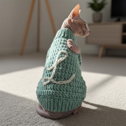 Crochet Cat Turtleneck Sweater With Custom Detail and Initial | the Charlie - Etsy