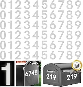 White Reflective Mailbox Numbers Sticker Decal | 4 inch, 6 set | Premium Self Adhesive Numbers | for Outside, House, Trash Cans | Pre-cut for Effortless Align