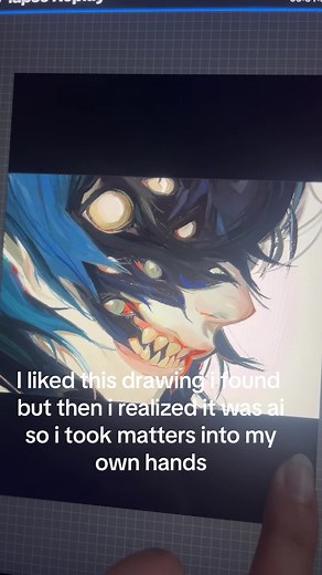 Feel like its not as a good as the og but at least i know how teeth fit in the mouth unlike the computer #digitalart #aiart #procreate #artistsoftiktok #drawing #arthacks #arttips