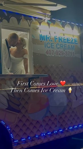 When the bride and groom choose ice cream over cake. Mr. Freeze will be there to share all the love and ice cream with you on your special day! #orlandoicecreamtruck #weddingideas #icecreamtruckrental | Mr. Freeze Ice Cream Trucks