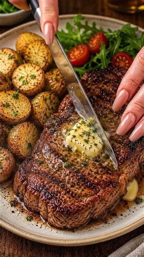 🥩 Garlic Butter Ribeye Steak with Crispy Roasted Potatoes
