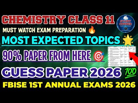 Important Topics 2026 🔥 | Class 11 Chemistry | Guess Paper 2026 | FBISE 1st Annual Exams 2026