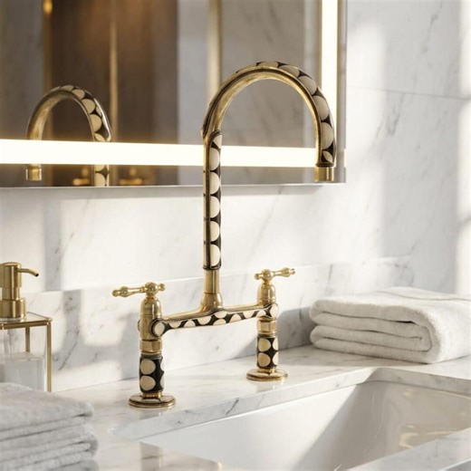 Luxury Brass Faucet, Black & White Resin Inlay, Widespread Vanity Tap - Etsy