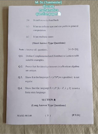 M. sc (1semester) discrete mathematics question paper📄