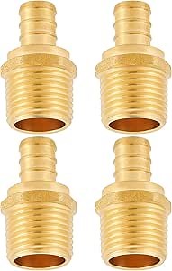 Lead-Free Brass 1/2" Pex Fittings,1/2 Pex Male Adapter, PEX 1/2" x 1/2" NPT Male Threaded Adapter, 1/2" Pex to 1/2" Male NPT Fittiings 4pcs(PEX 1/2" x 1/2" NPT Male)
