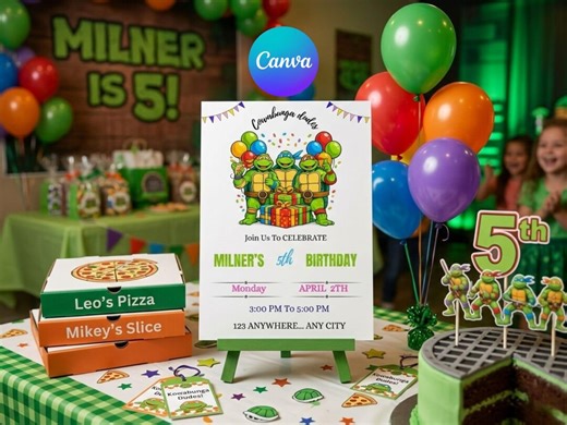 Editable Ninja Turtle Invitation, Printable Kids Party Invitation, 5x7in Canva Template (digital Download) - Etsy