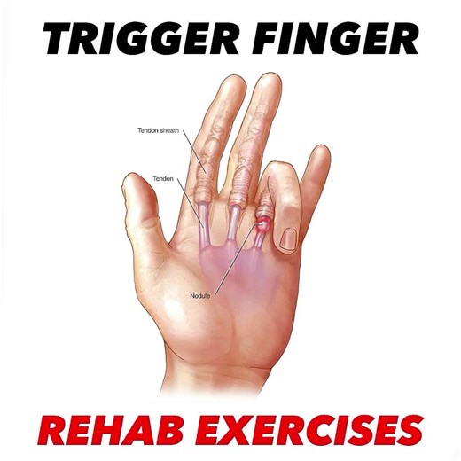 💥𝐓𝐫𝐢𝐠𝐠𝐞𝐫 𝐅𝐢𝐧𝐠𝐞𝐫💥 —— 📚Trigger finger or ‘stenosing tenosynovitis’ describes a condition in which inflammation of the sheath that envelops the finger flexor tendons occurs leading to impaired finger movement. 🔎In these cases, stiffness is the typical first symptom, which can progress to the point where the finger becomes locked in a bent position (see image) and the other hand is needed to push the finger straight. A painful snap or click will often occur as the finger is straight